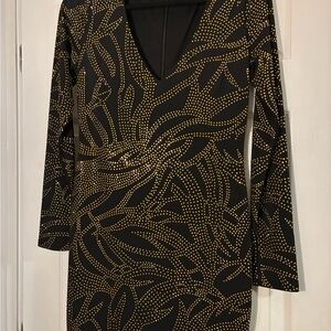 bebe Black Dress with Gold Stud Accents